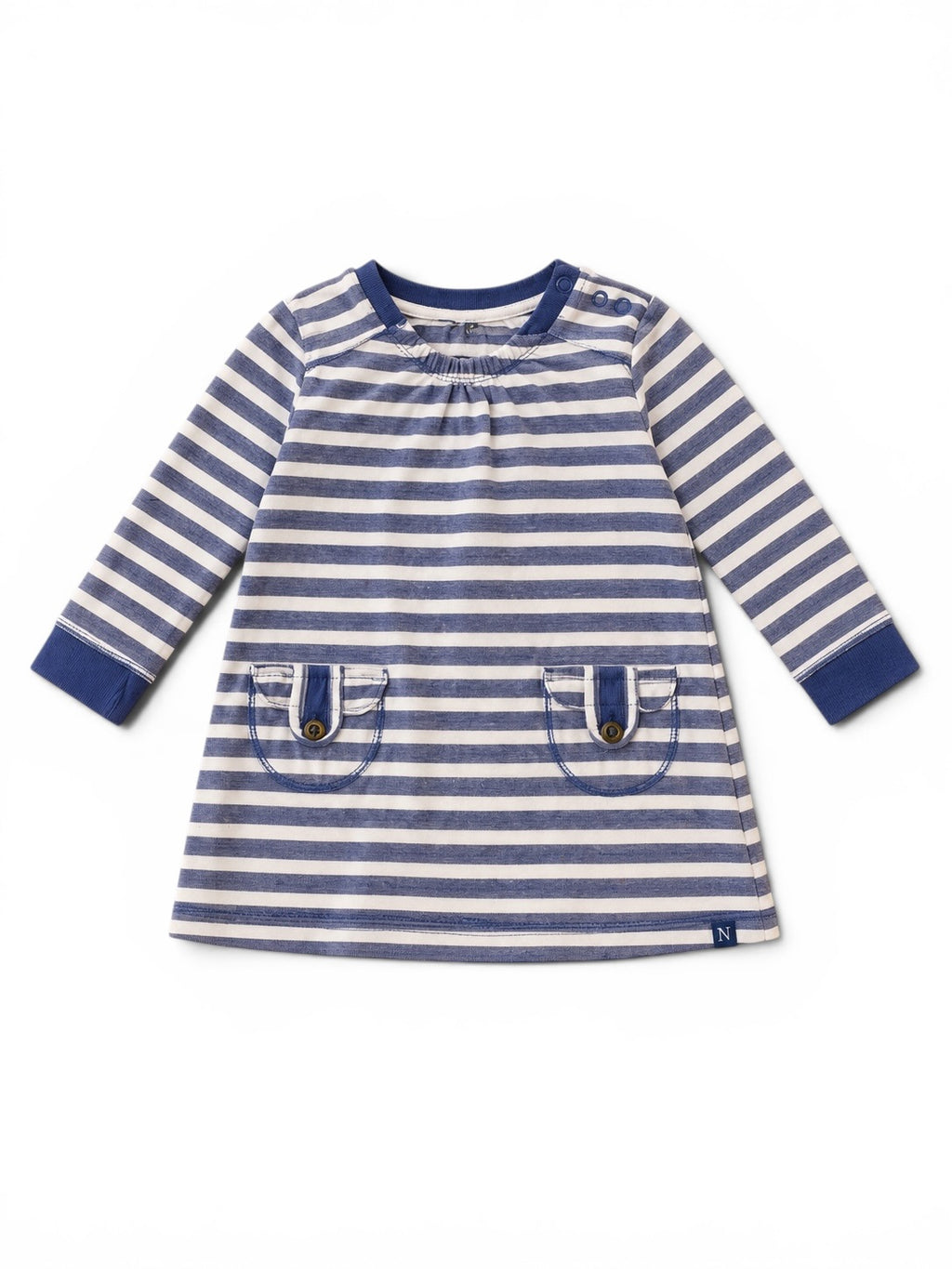 Gestreiftes Langarmkleid Blau-Weiss