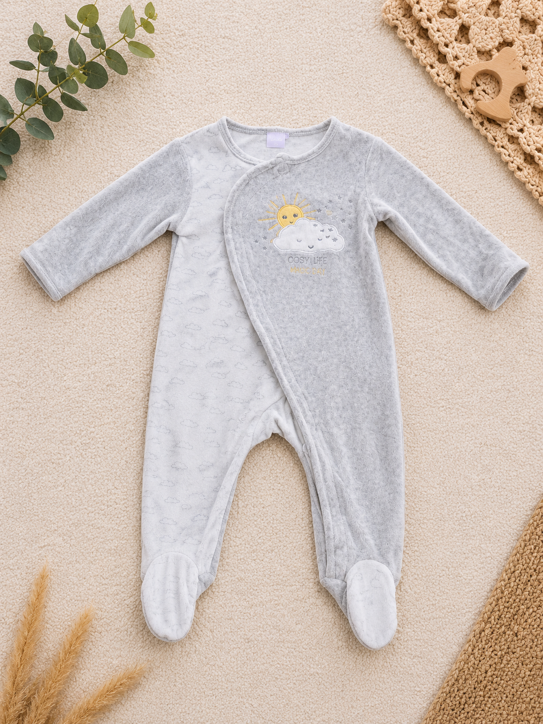 Cosy Life Baby-Strampler Grau Wolkenmotiv