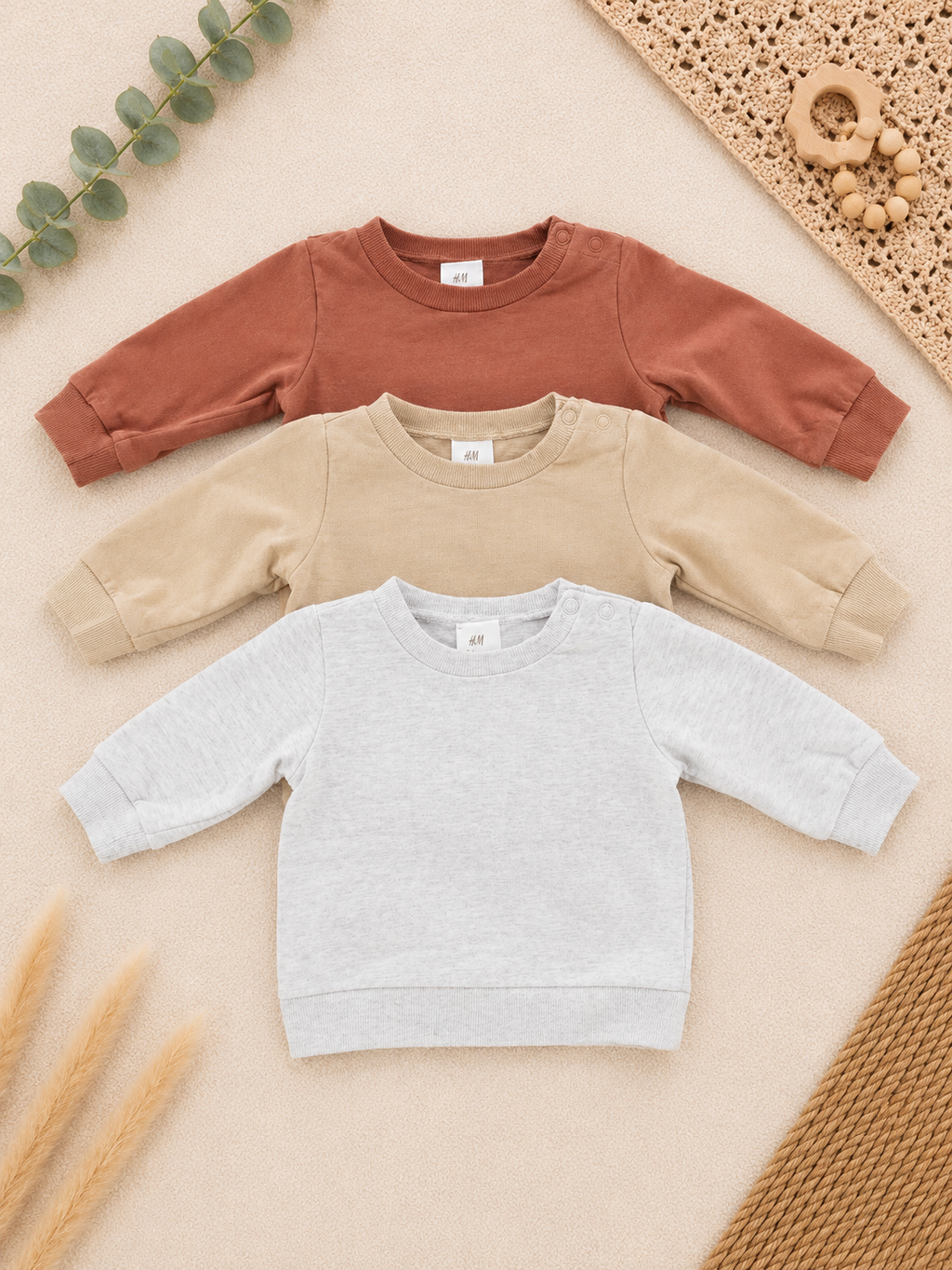 H&M Baby-Sweatshirts 3er-Set Beige Braun Grau
