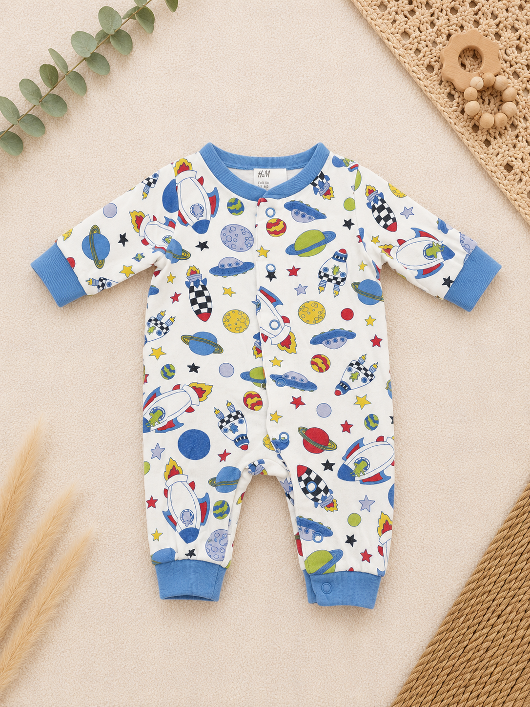 H&M Baby-Overall Weiß Weltraum Print