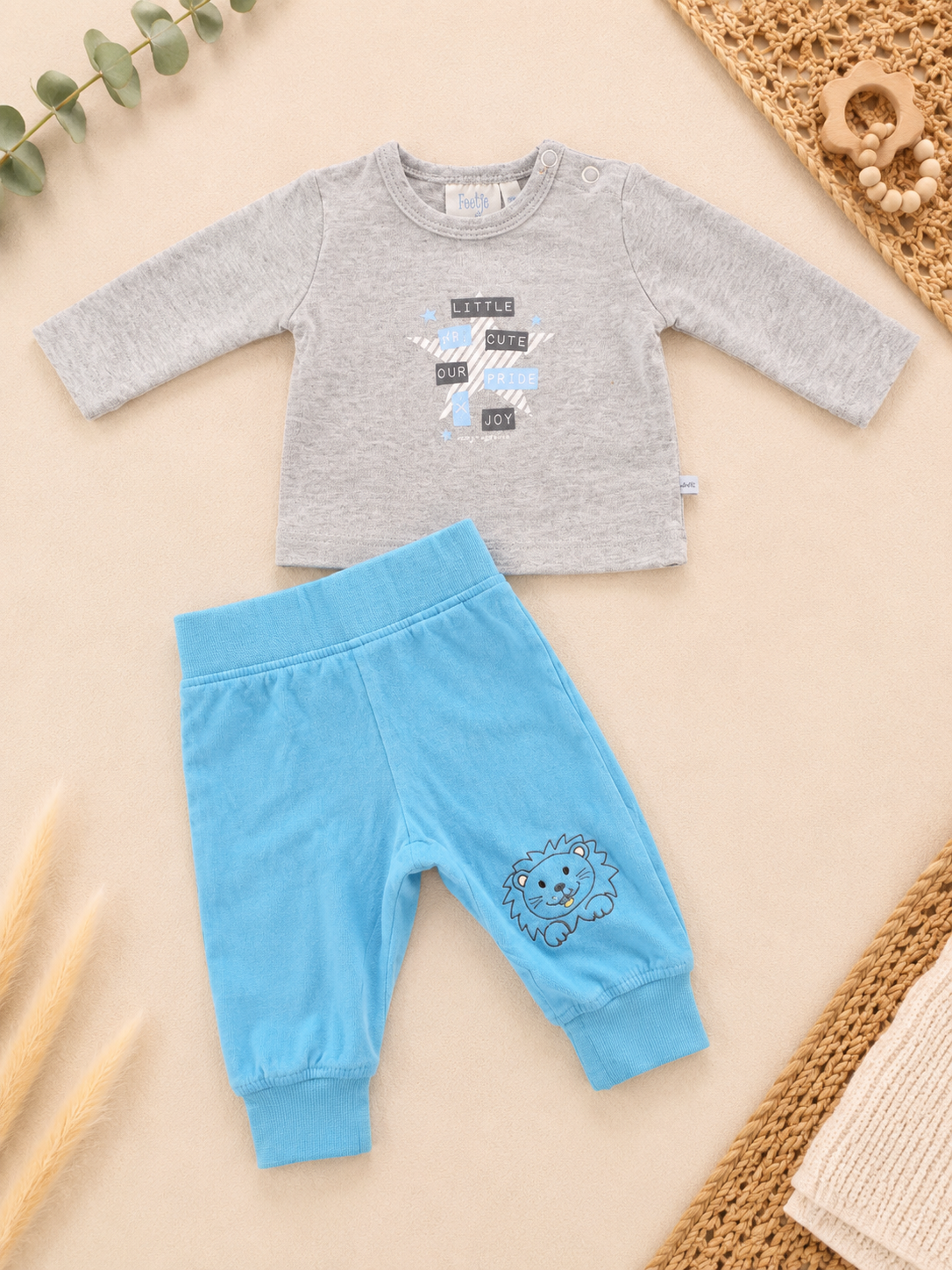 Feetje Baby-Set Grau Blau Löwe 2-teilig