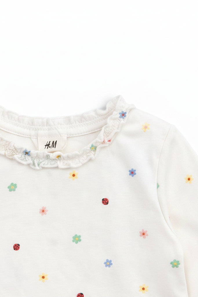 H&M Langarmshirt Weiss Blumen