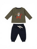 C&A 2-teiliges Set Olivgrün Waschbär-Pferd-Print & Navy Jogginghose