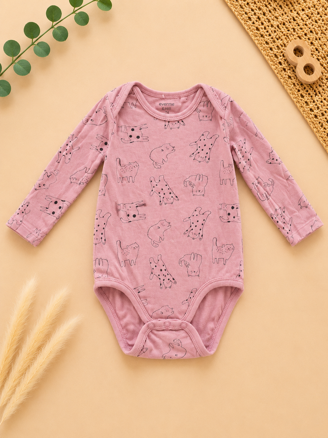 everme Baby Body Rosa mit Tiermotiv