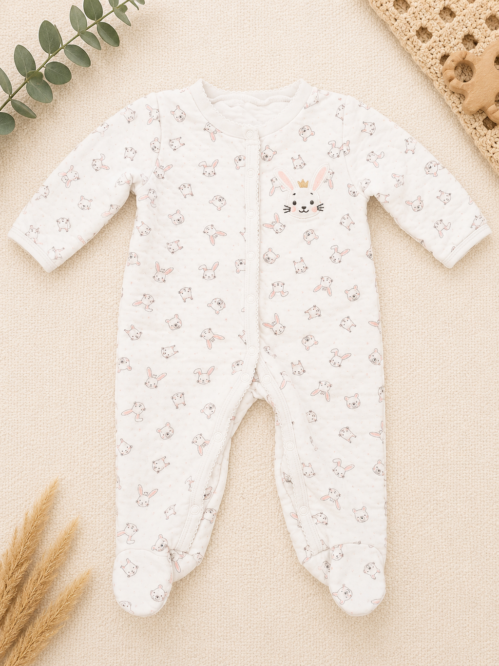 Baby Schlafanzug Weiß mit Häschenprint