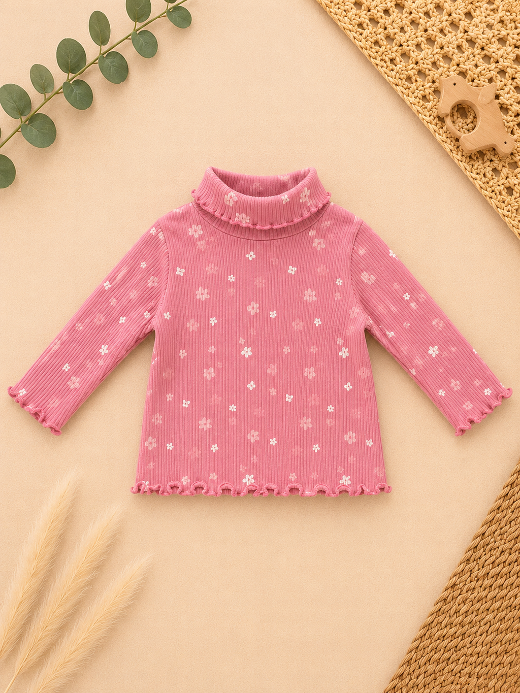 Baby Rollkragenpullover Rosa Blumen