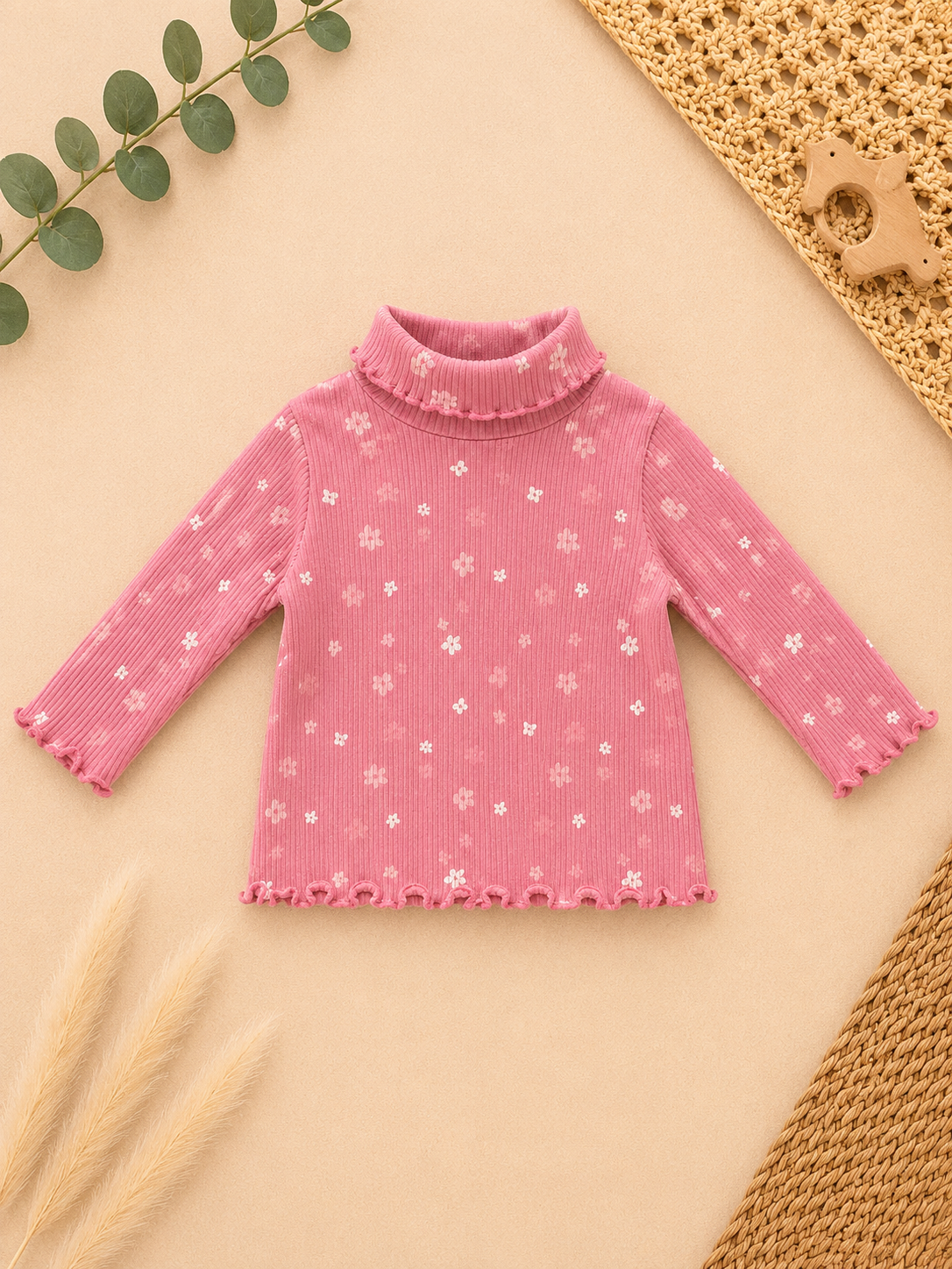 Baby Rollkragenpullover Rosa Blumen