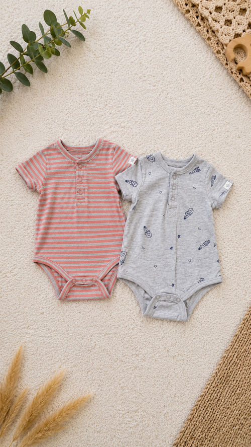 2 süße Baby Kurzarmbodys im Set