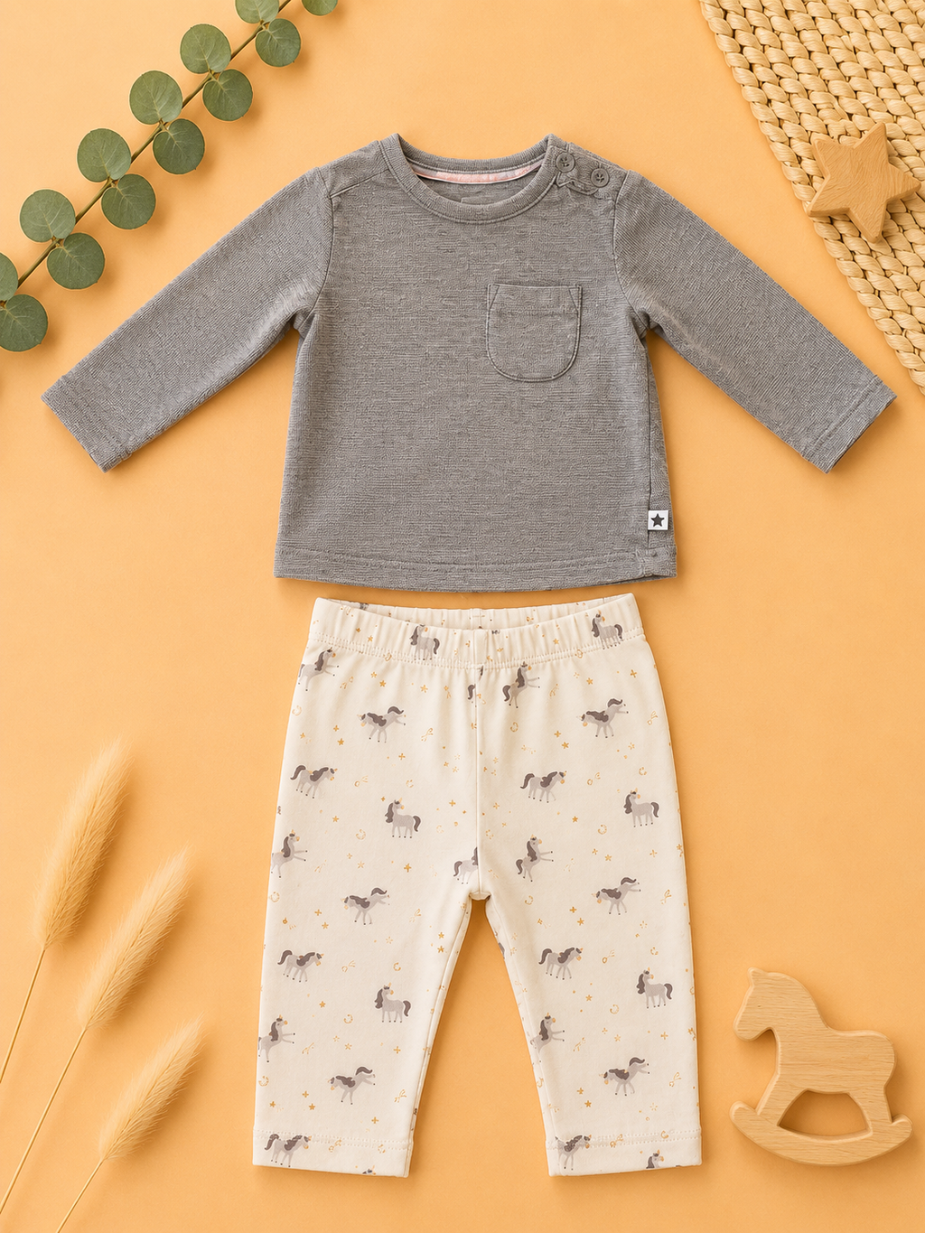 Set Langarmshirt & Einhorn Leggings