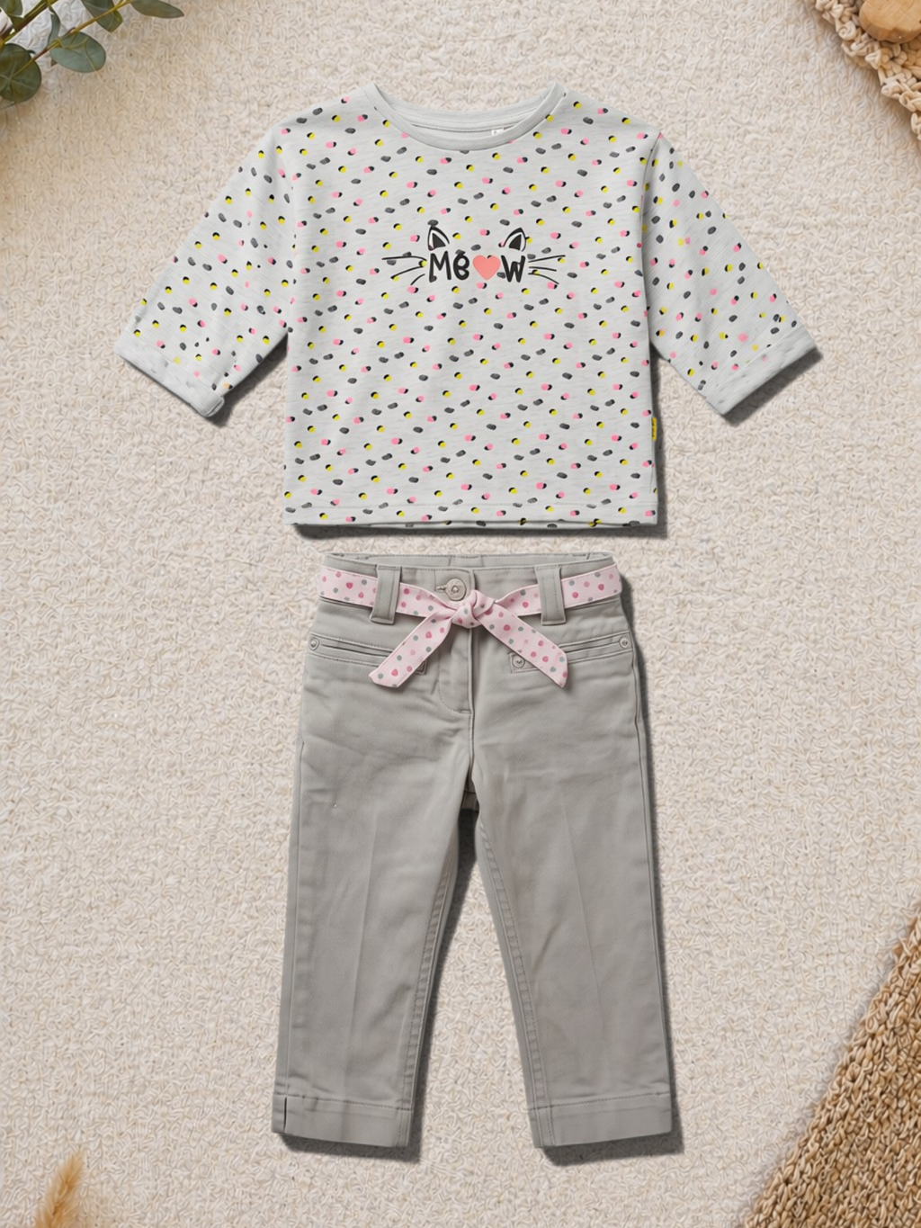 Set Grau Meow & Grau Hose mit Gürtel