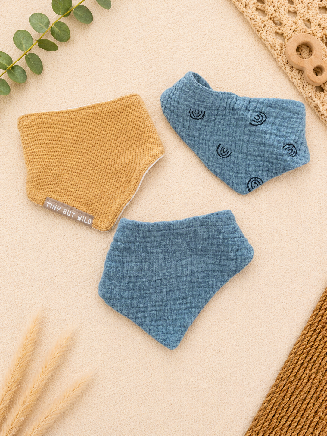 Baby Halstuch 3er-Set Blau & Senfgelb