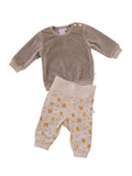 Småfolk Baby-Set Velours Taupe Löwen 2-teilig
