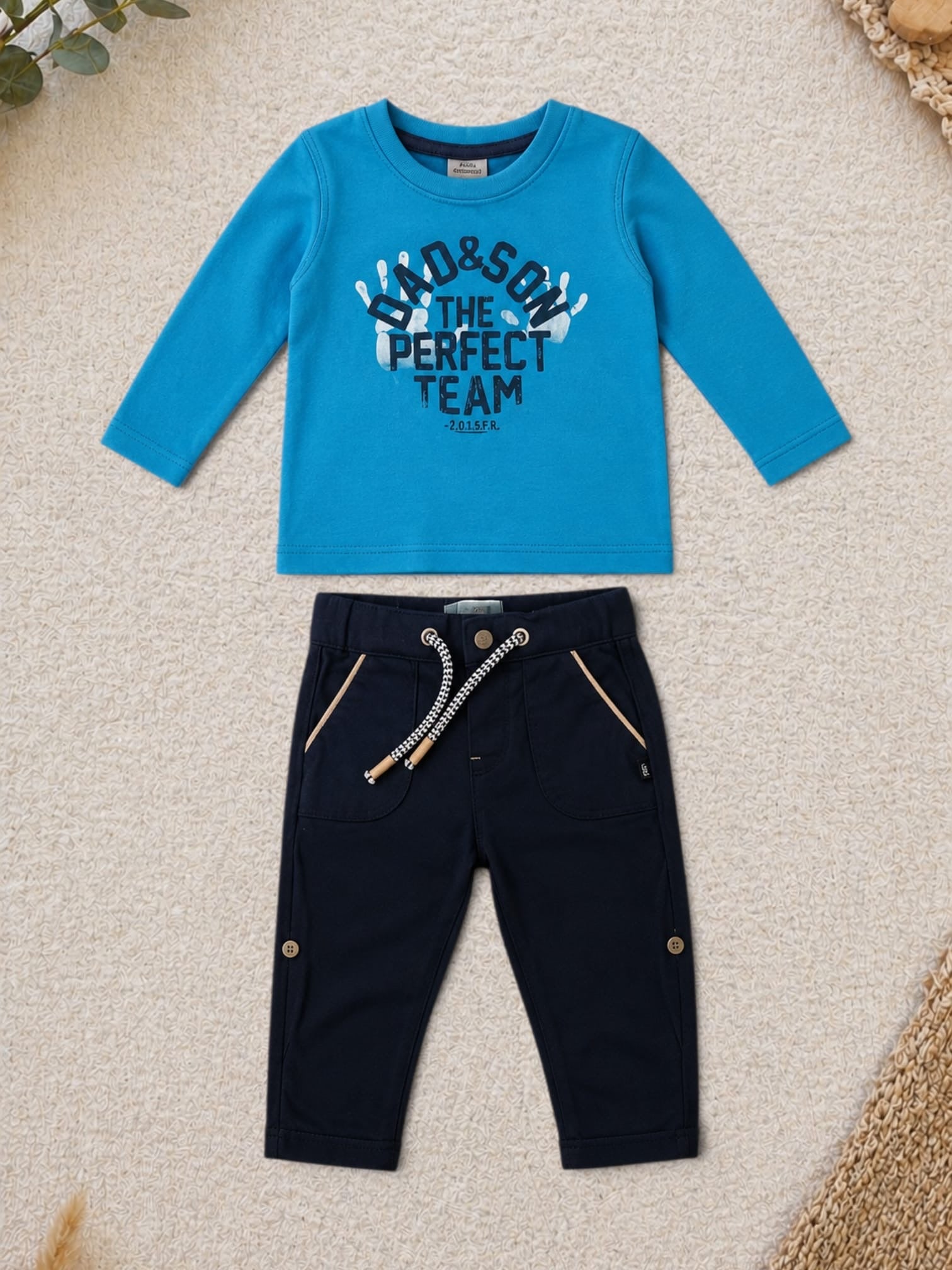 2-teiliges Set "Dad & Son The Perfect Team" Sweatshirt & Navy Hose s. Oliver / Obaïbi