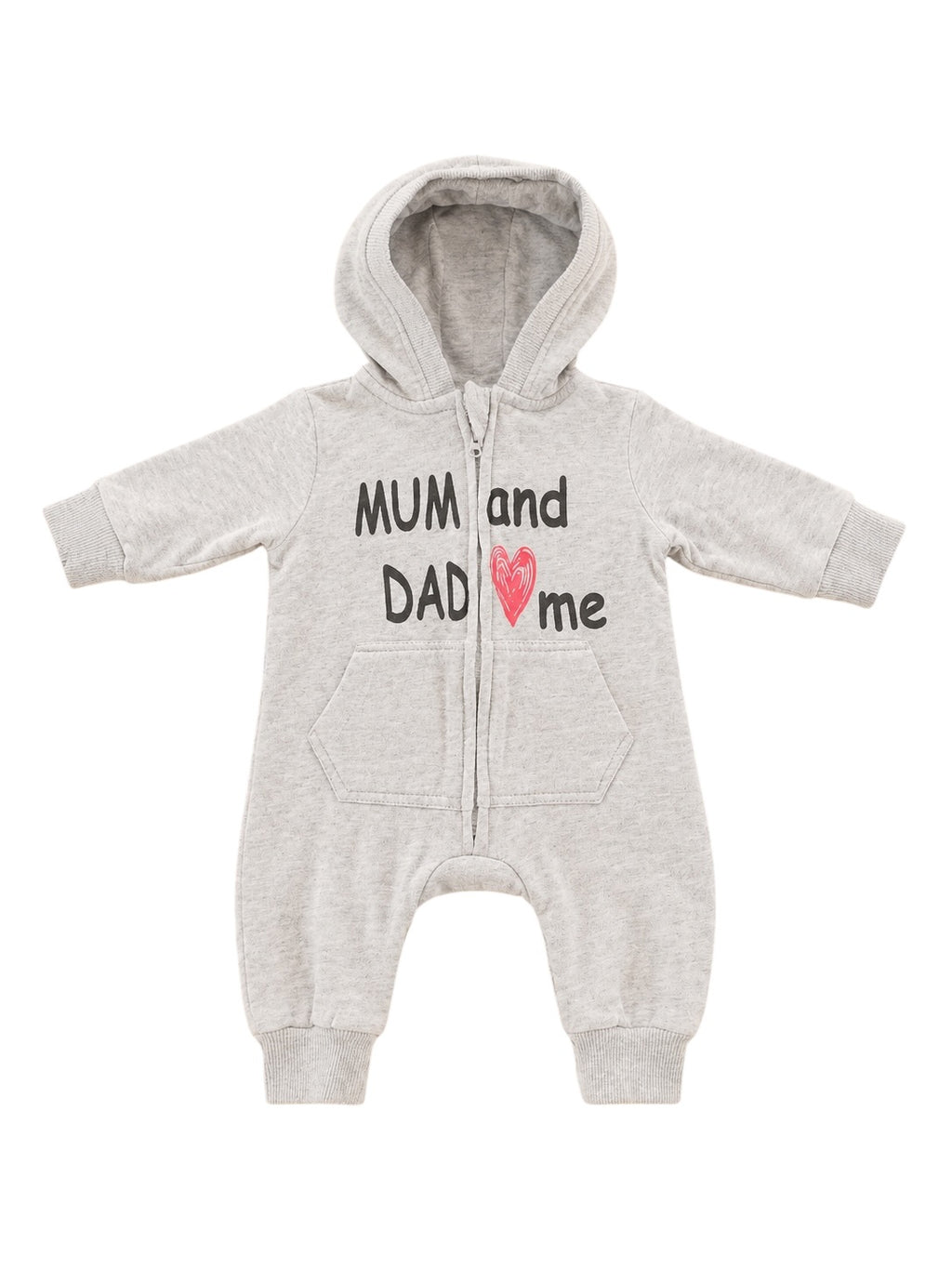 Baby-Kapuzenoverall Grau MUM and DAD Love Me