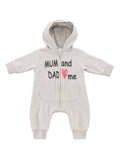 Baby-Kapuzenoverall Grau MUM and DAD Love Me