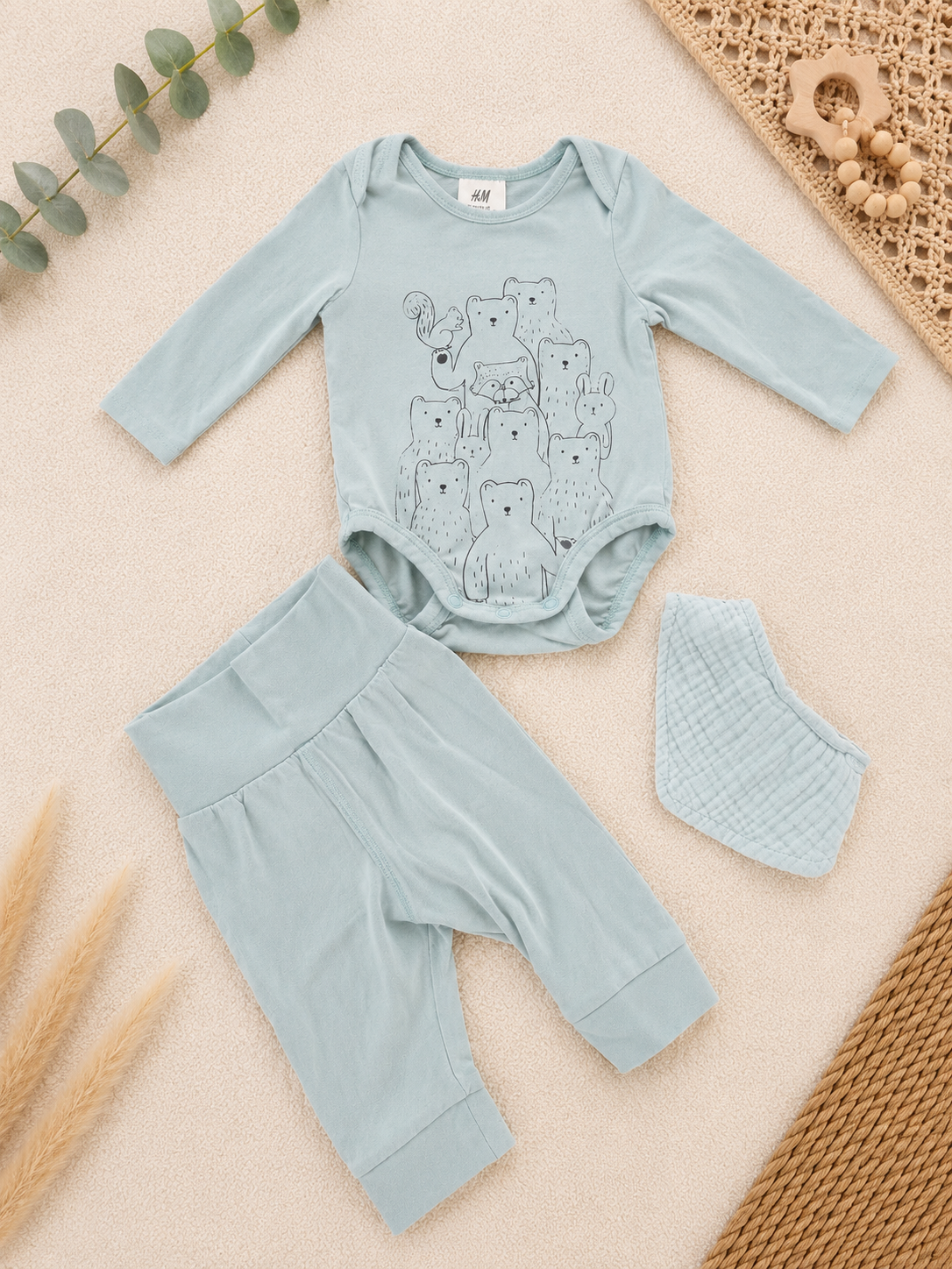 H&M Baby-Set Hellblau Bären 3-teilig