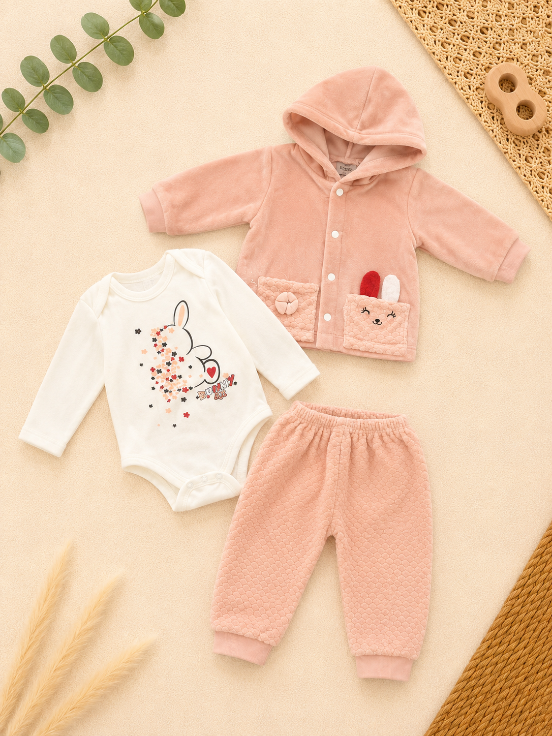 Baby Club 3-teiliges Set Hase Rosa