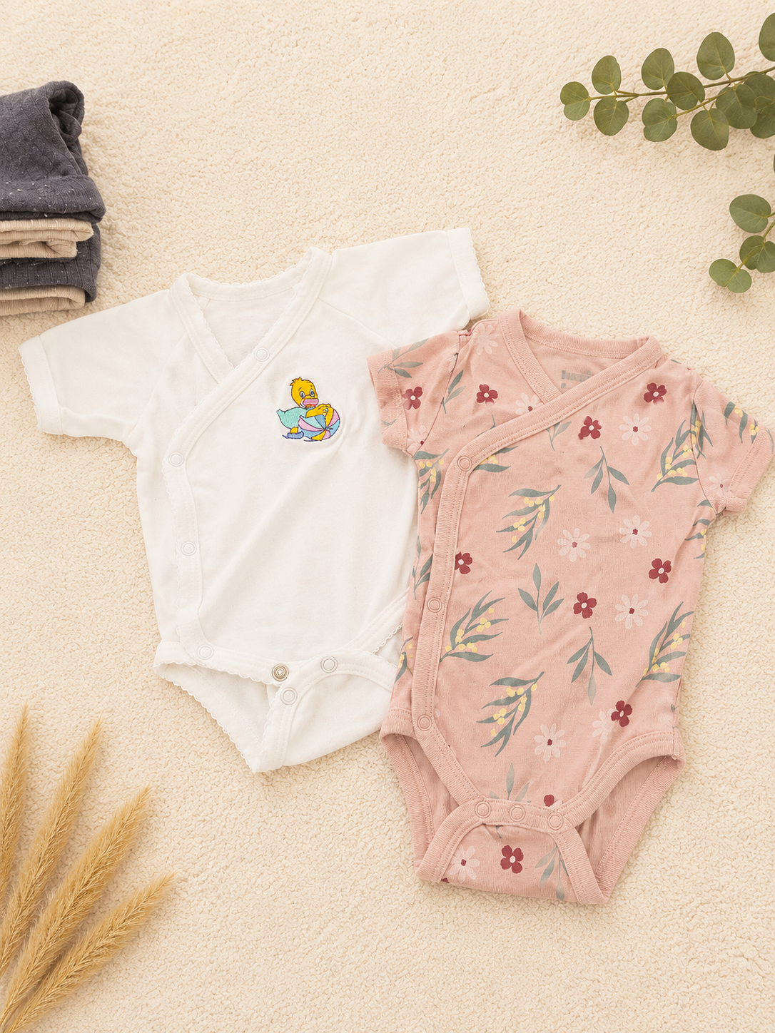 Baby Wickelbody 2er-Set Weiß & Blumenprint