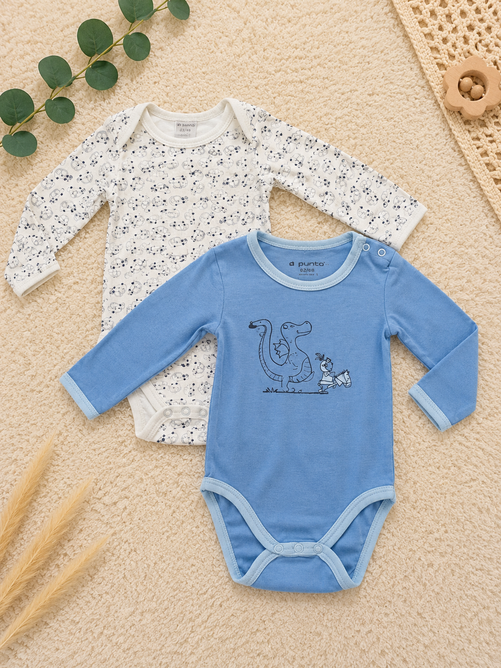 Baby Langarmbody Set Dino Hellblau