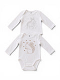 H&M 2er-Pack Langarm-Body Weiss Hase & Eichhörnchen-Print
