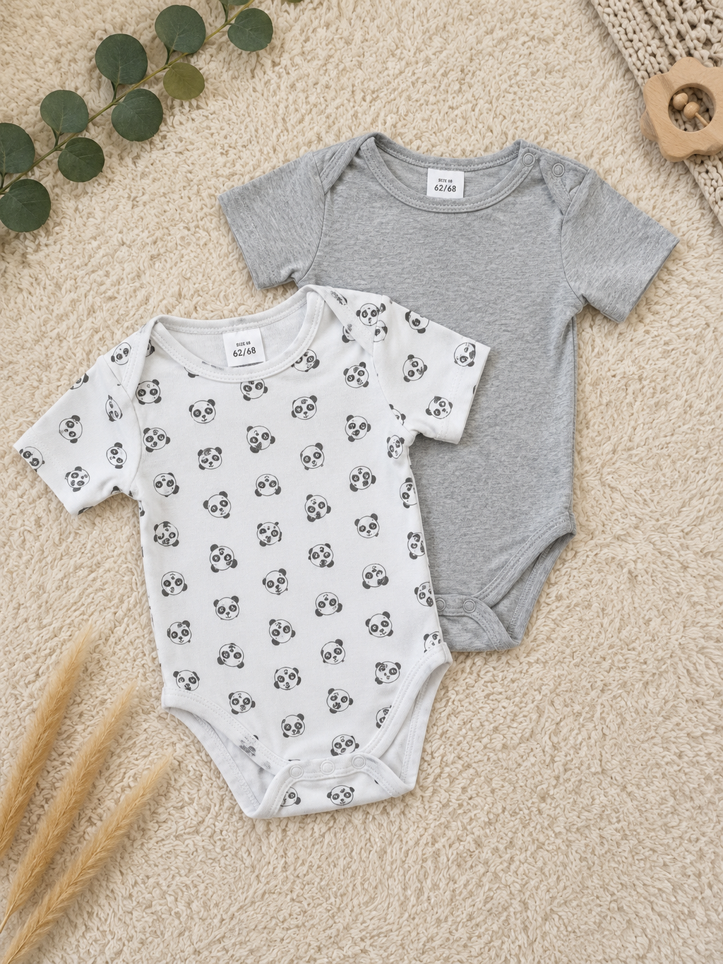 Baby Body Set Panda Grau