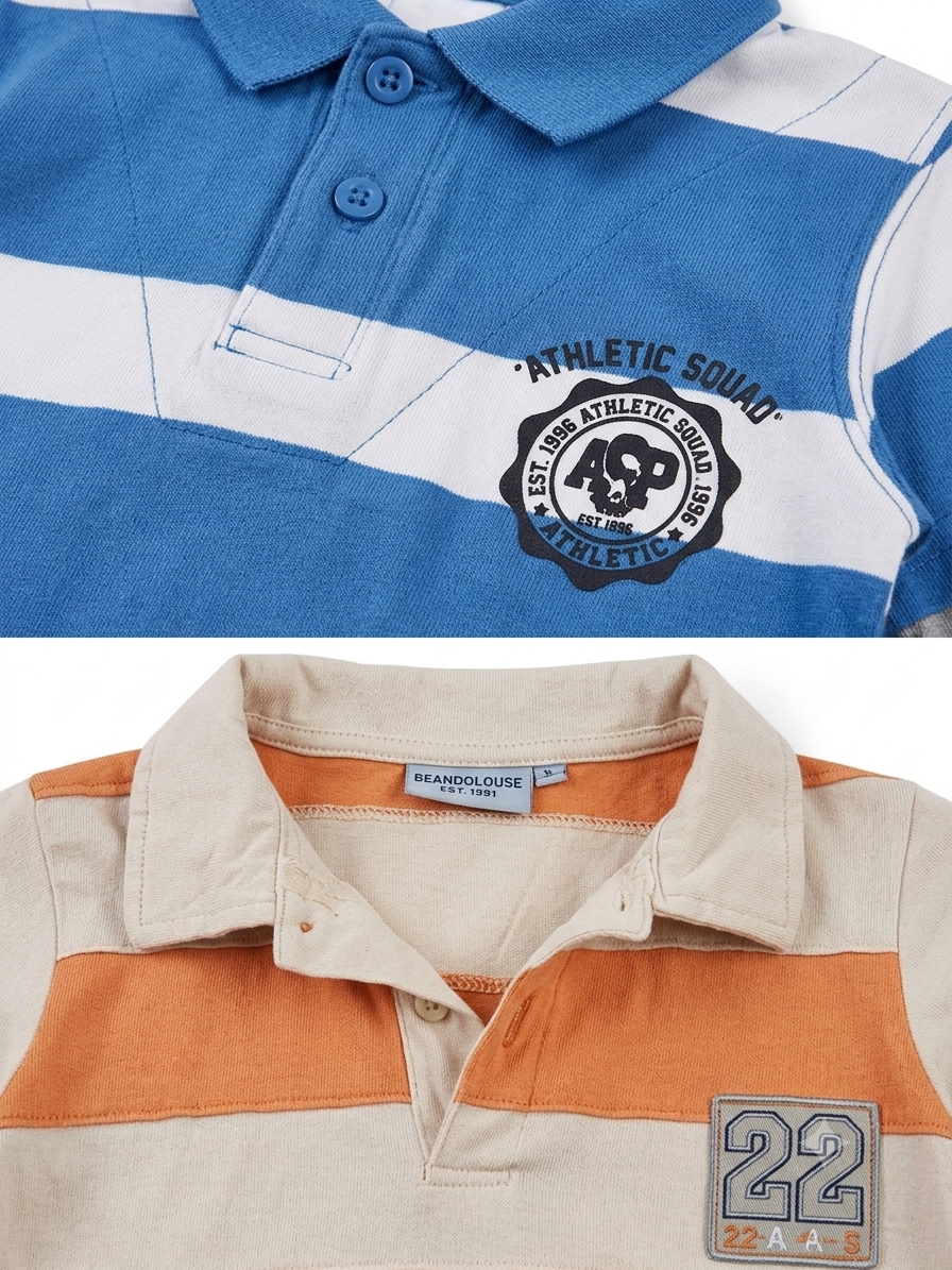Langarm-Poloshirt 2er Set Blau Orange