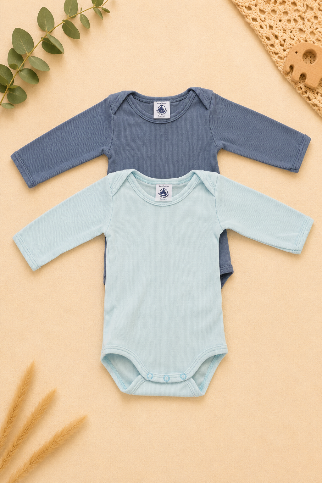 2er-Set Langarmbodys in Blau & Mint