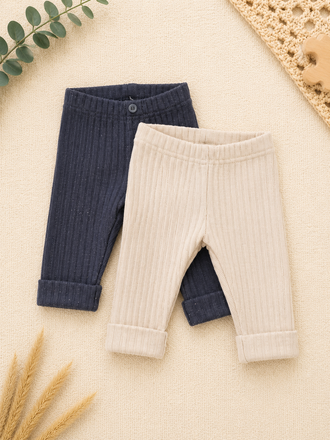 Baby Rippleggings 2er-Set Beige & Dunkelblau H&M