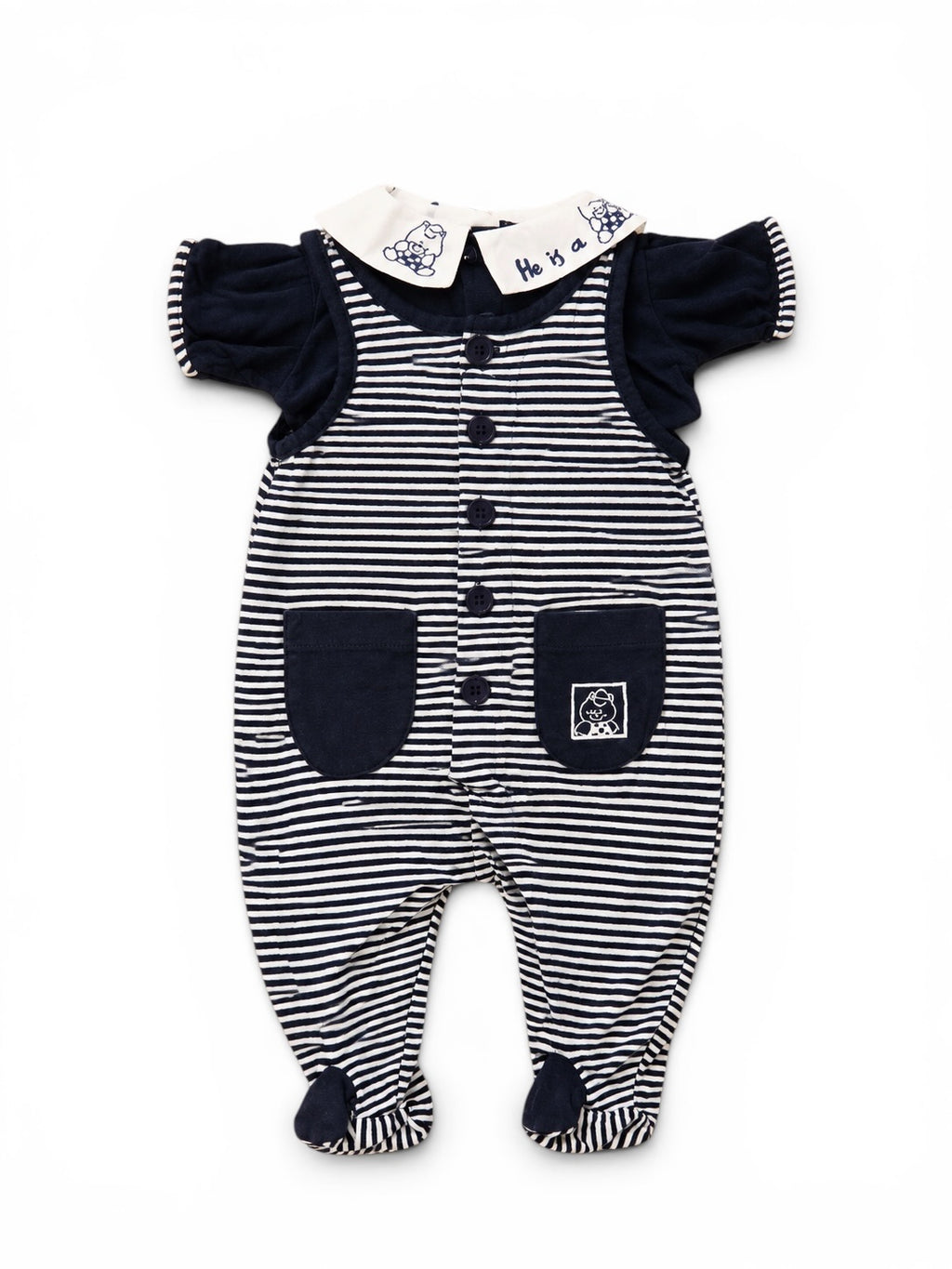 Gestreifter Baby-Strampler in Dunkelblau