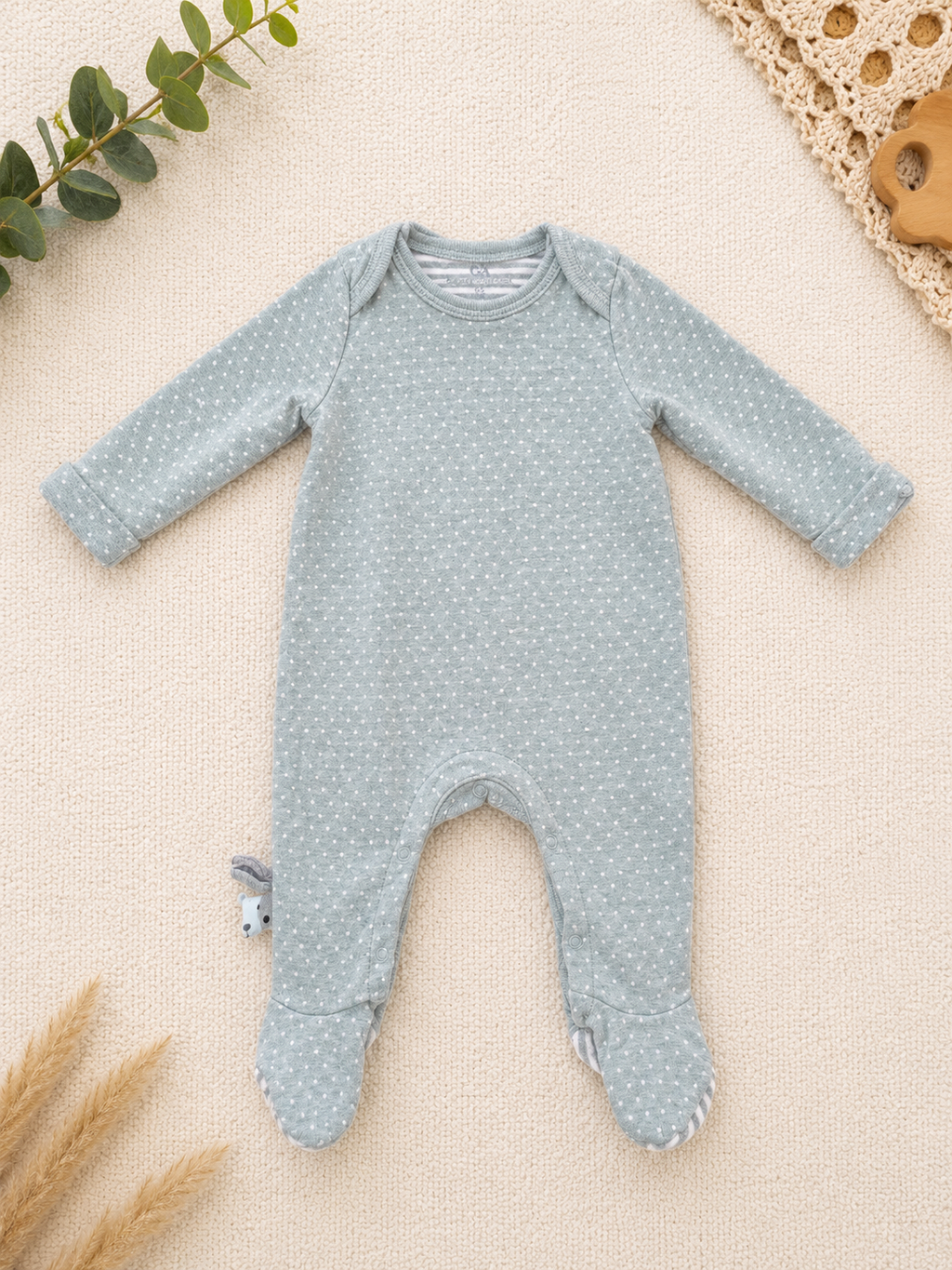 Baby Strampler Hellblau mit Punkten