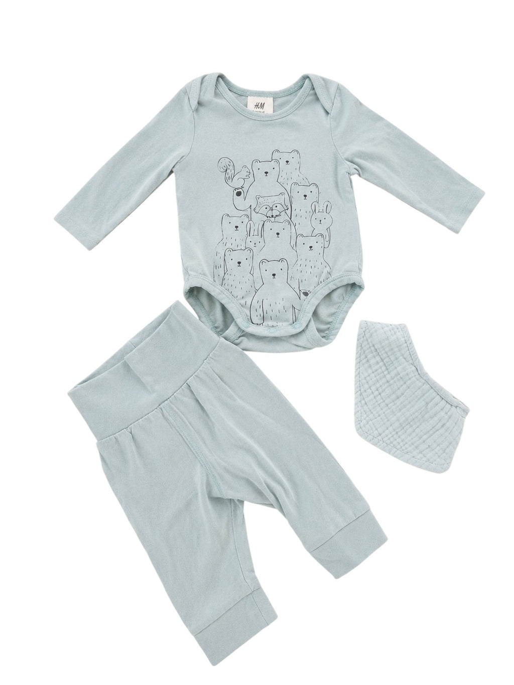 H&M Baby-Set Hellblau Bären 3-teilig