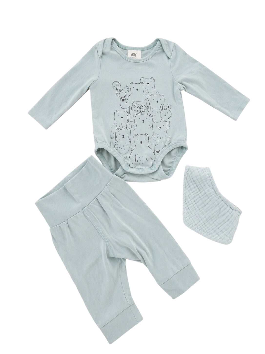 H&M Baby-Set Hellblau Bären 3-teilig