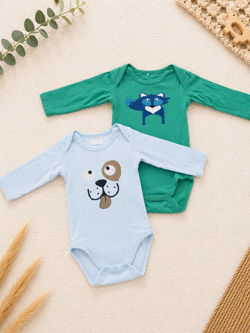 Baby Langarmbody Set mit Tiermotiven