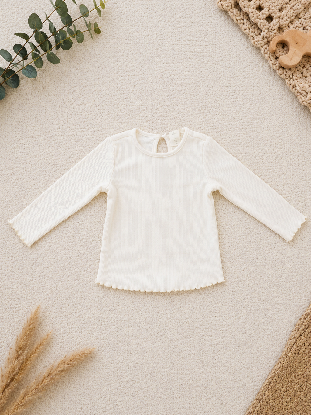 H&M Langarm-Shirt Creme Gerippt