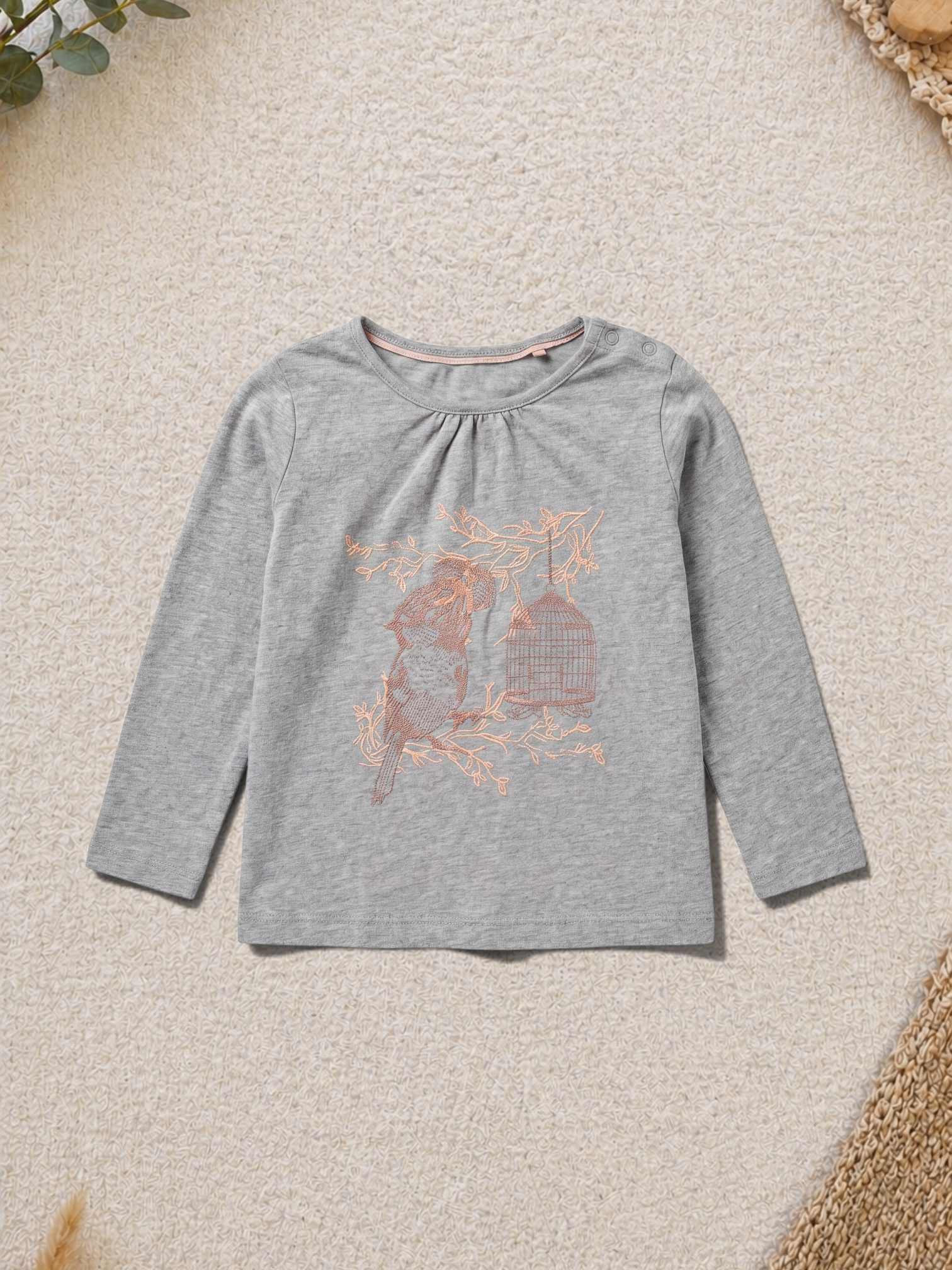 Langarm-Shirt Grau Vögel Käfig