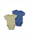 H&M 2er-Pack Kurzarm-Body Salbeigrün Uni & Blau Gerippt