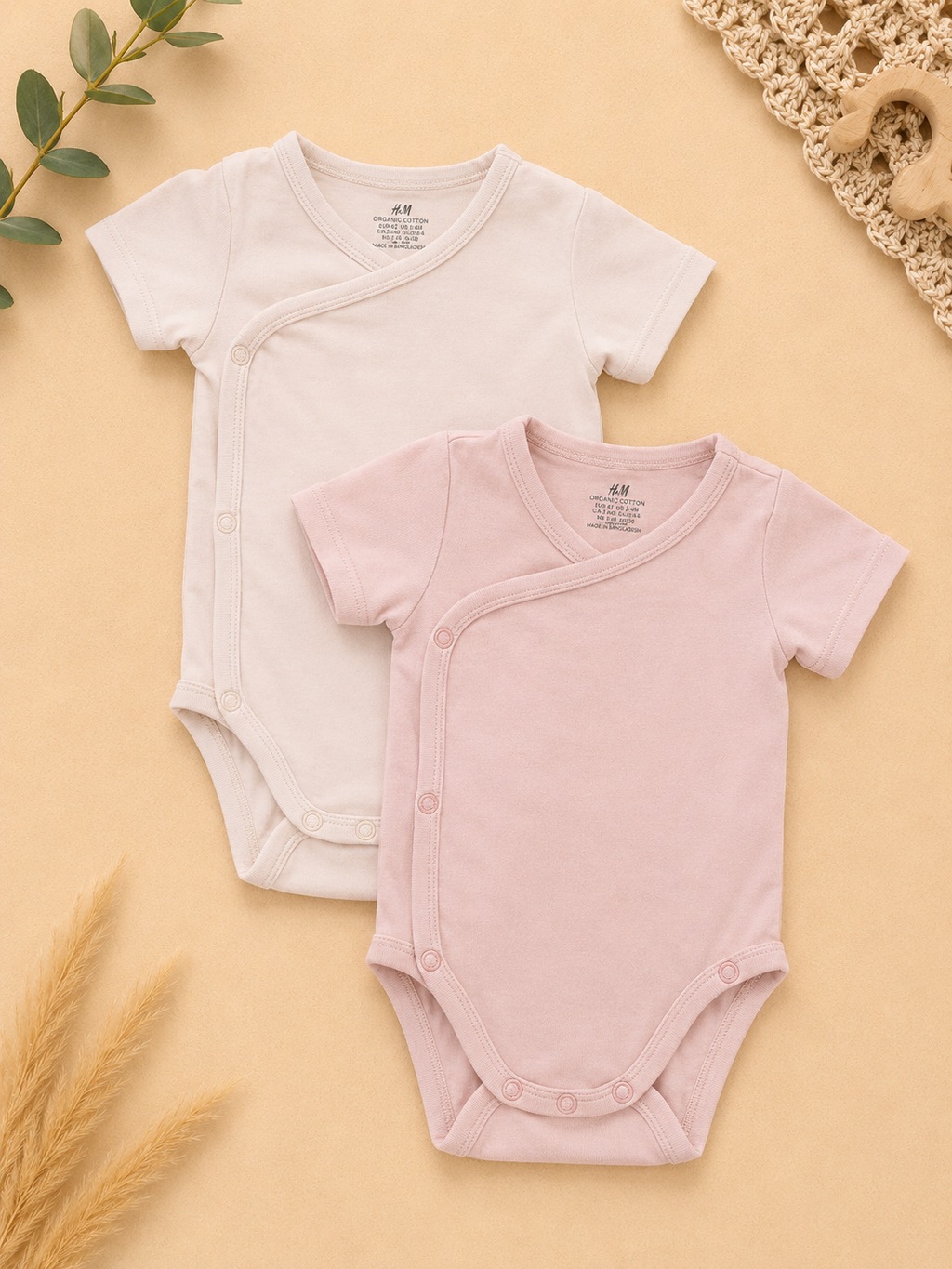 H&M Wickelbody Set Kurzarm Rosa
