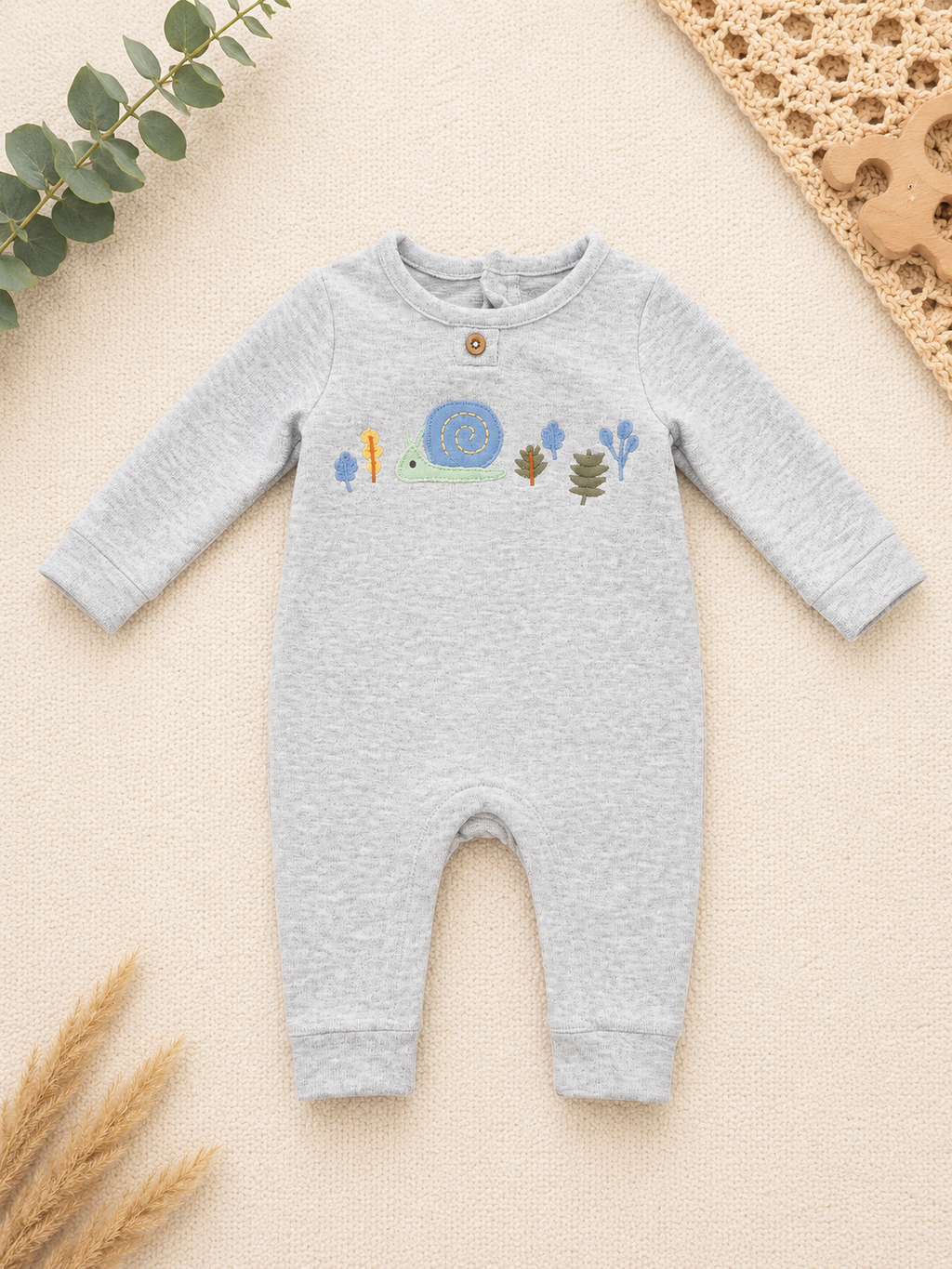 Baby Overall Grau mit Schneckenmotiv