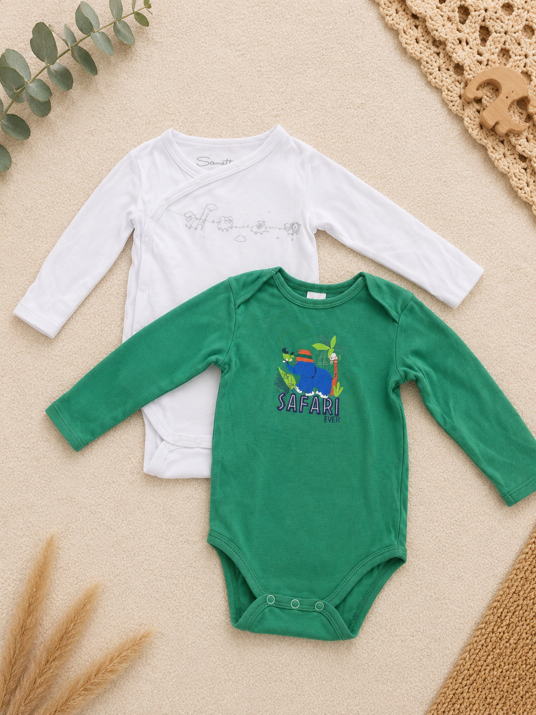 Sanetta Baby-Bodys 2er-Set Weiß & Grün Safari