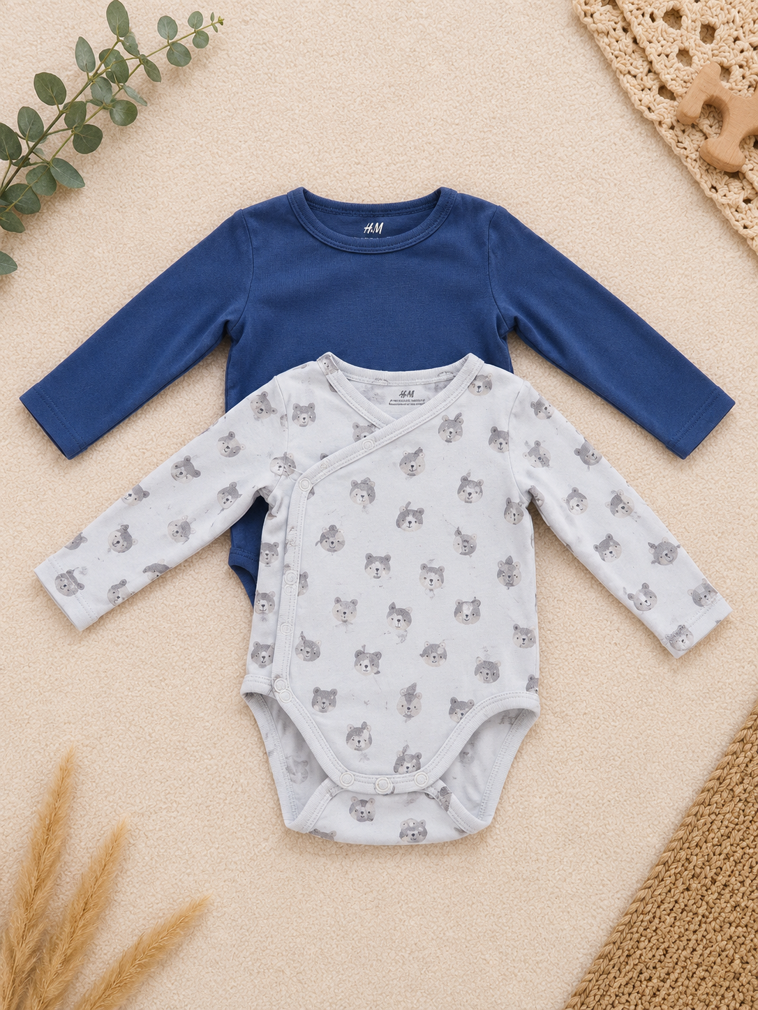 H&M Baby-Wickelbodys 2er-Set Blau & Bären