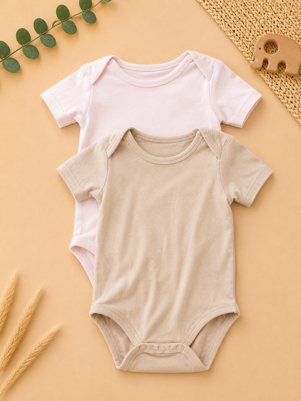 Kurzarm Bodys 2er-Set Rosa/Beige