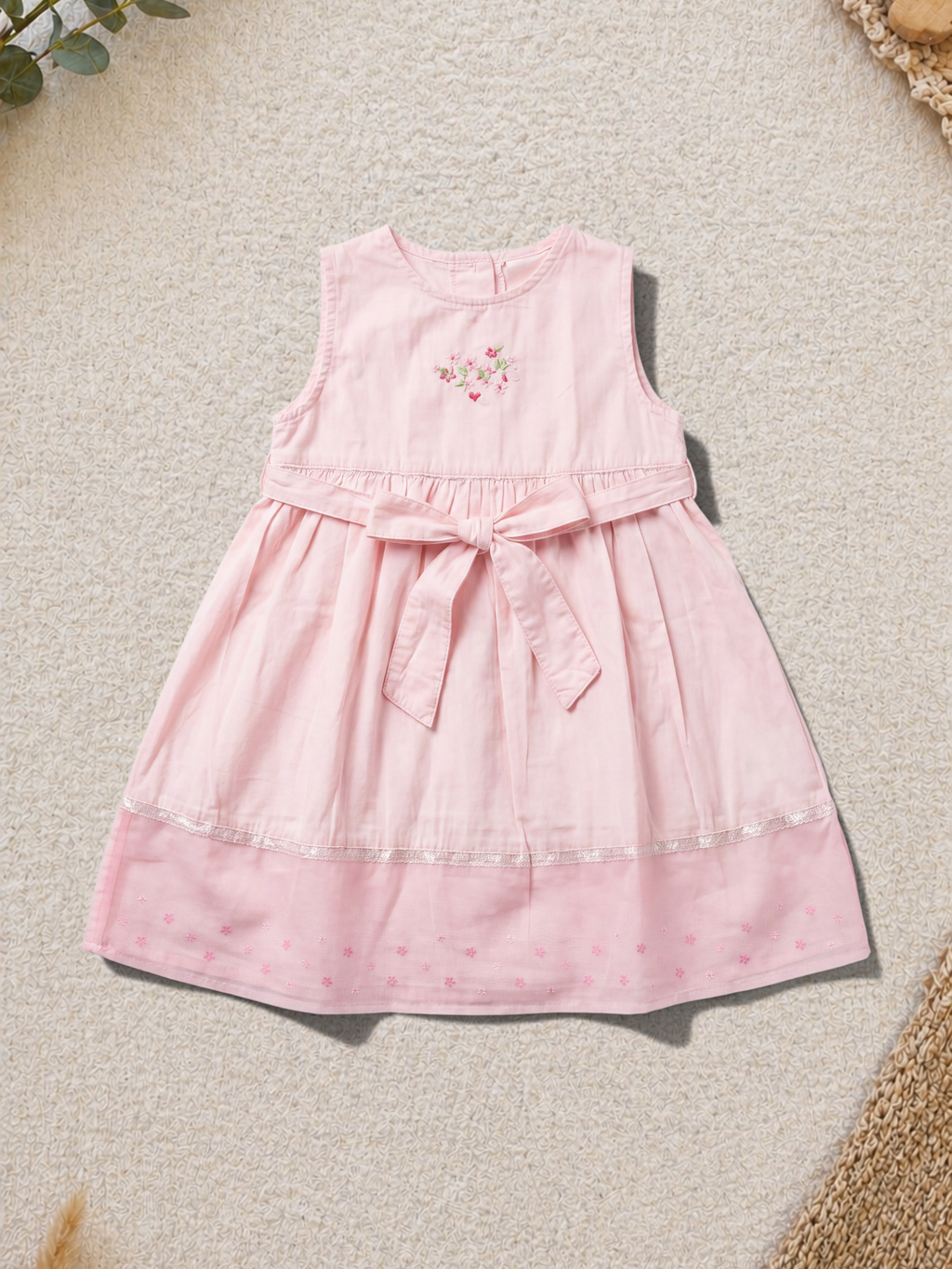 Kleid Rosa Blumen-Stickerei Schleife