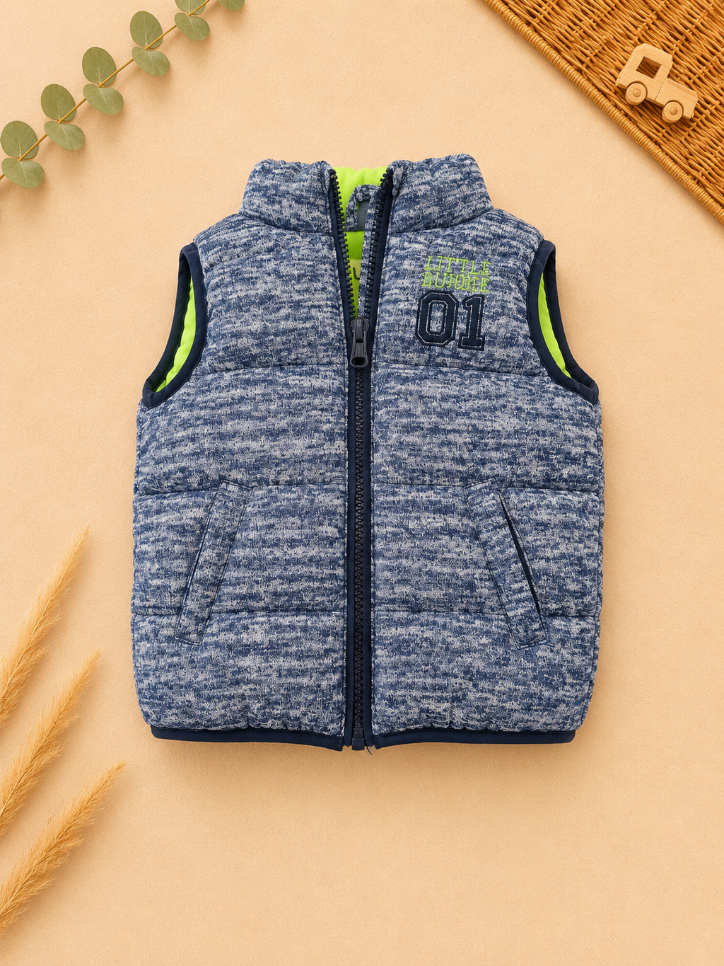 Baby Steppweste mit Kapuze Look in Blau