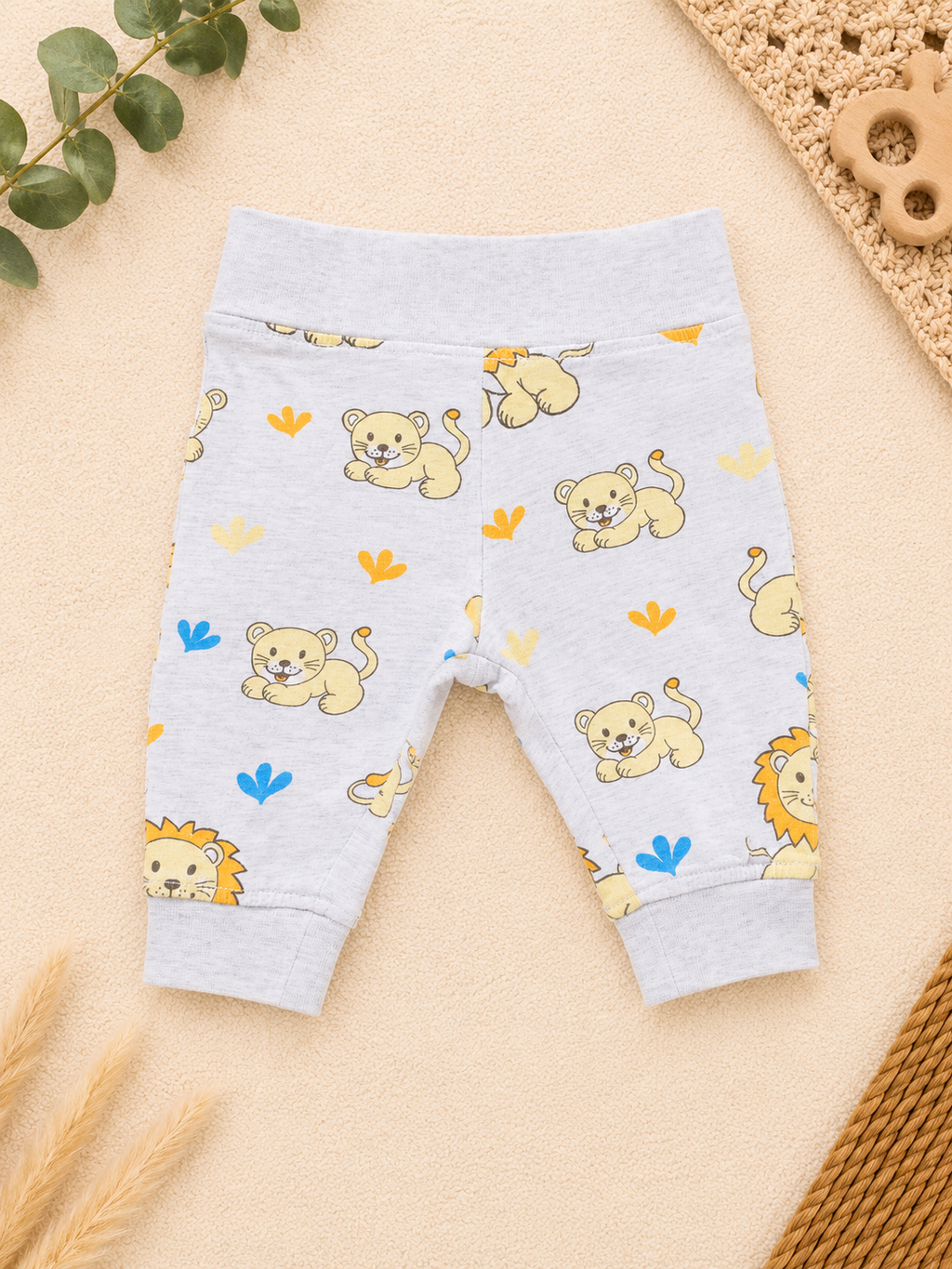 Babyhose mit Löwen-Print Hellgrau