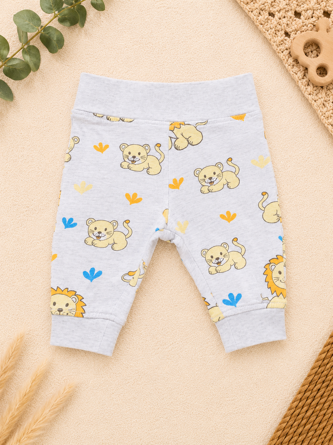 Babyhose mit Löwen-Print Hellgrau