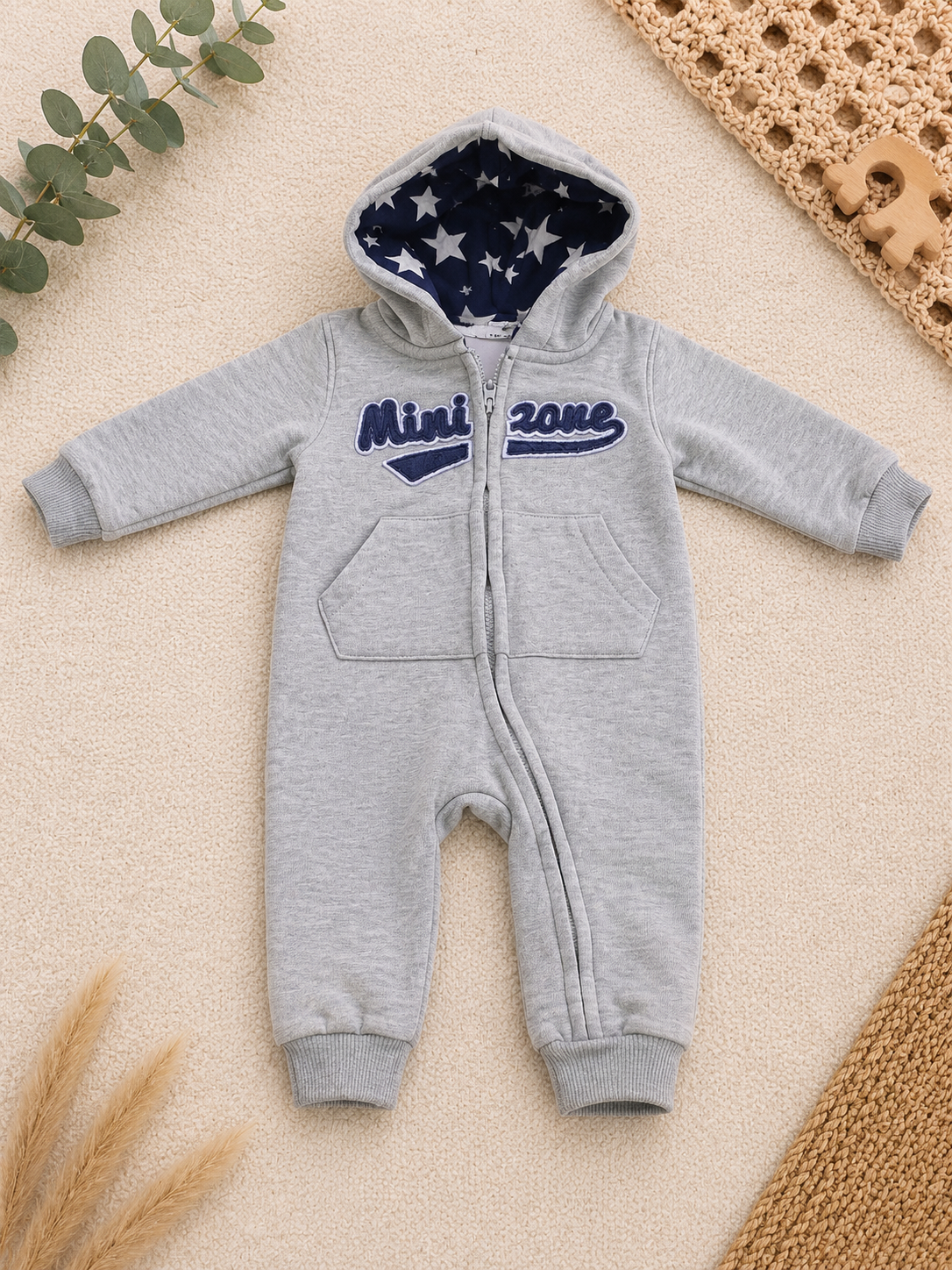 Mini Zone Baby-Overall Grau Meliert mit Kapuze