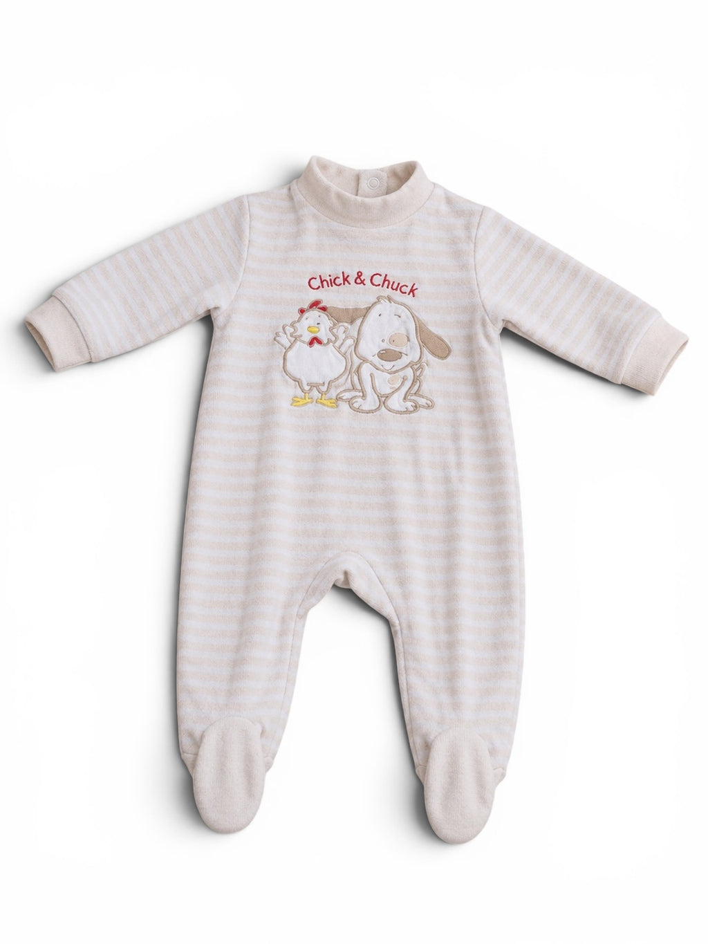 Chick & Chuck Baby-Strampler Creme Gestreift Hund & Huhn