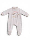 Chick & Chuck Baby-Strampler Creme Gestreift Hund & Huhn