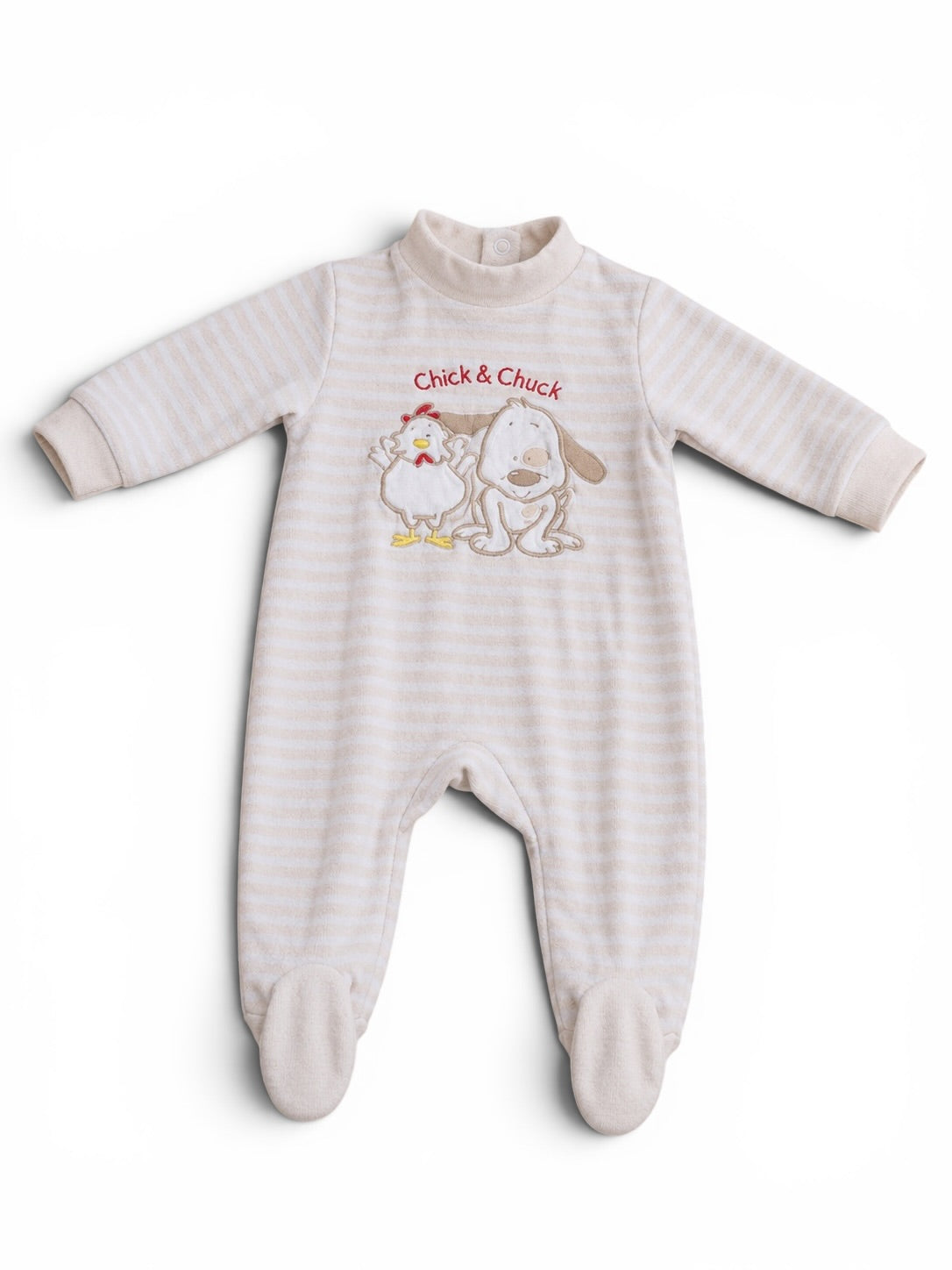 Chick & Chuck Baby-Strampler Creme Gestreift Hund & Huhn