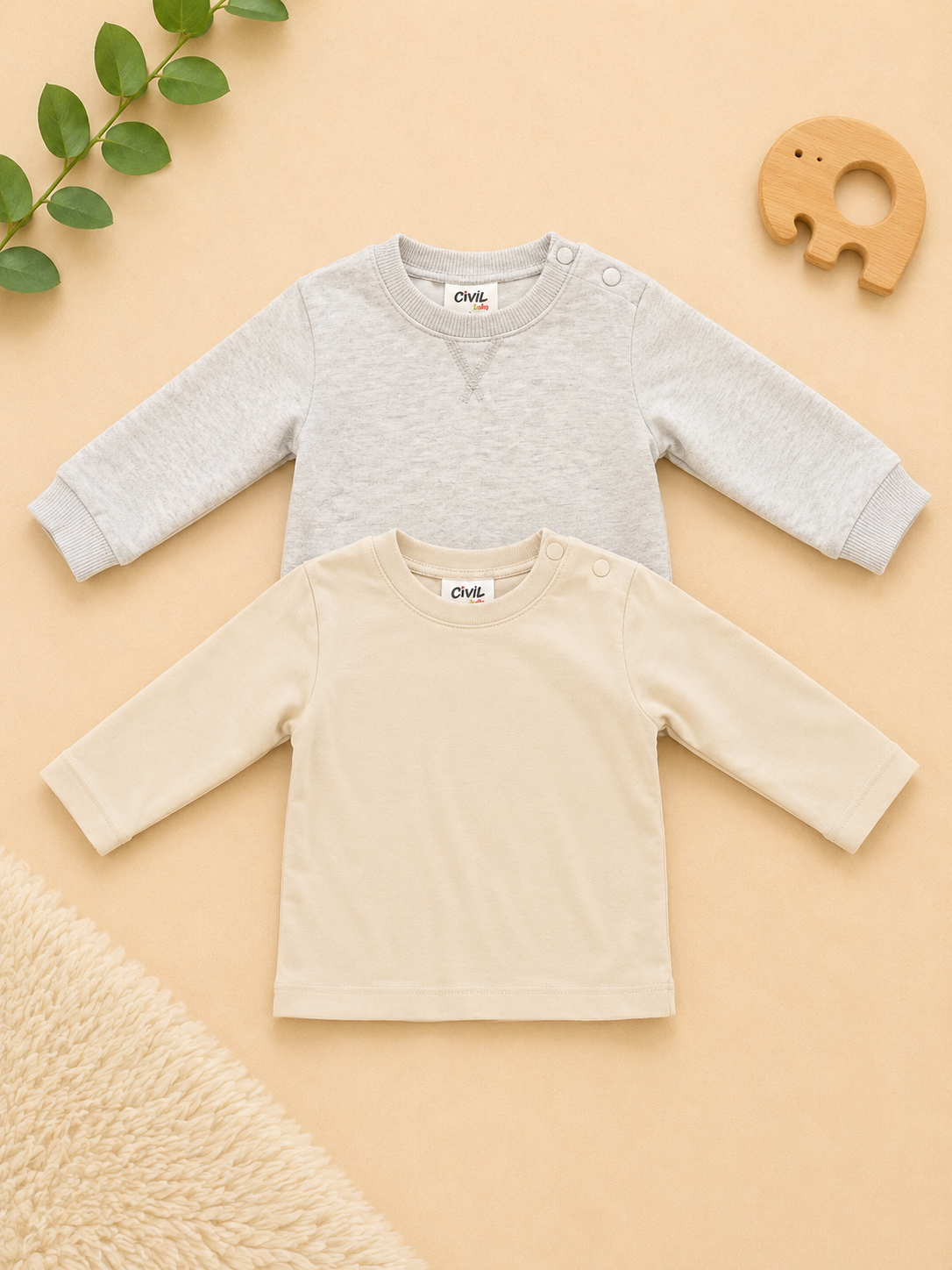 Civil Baby 2er Langarmshirt Set Beige